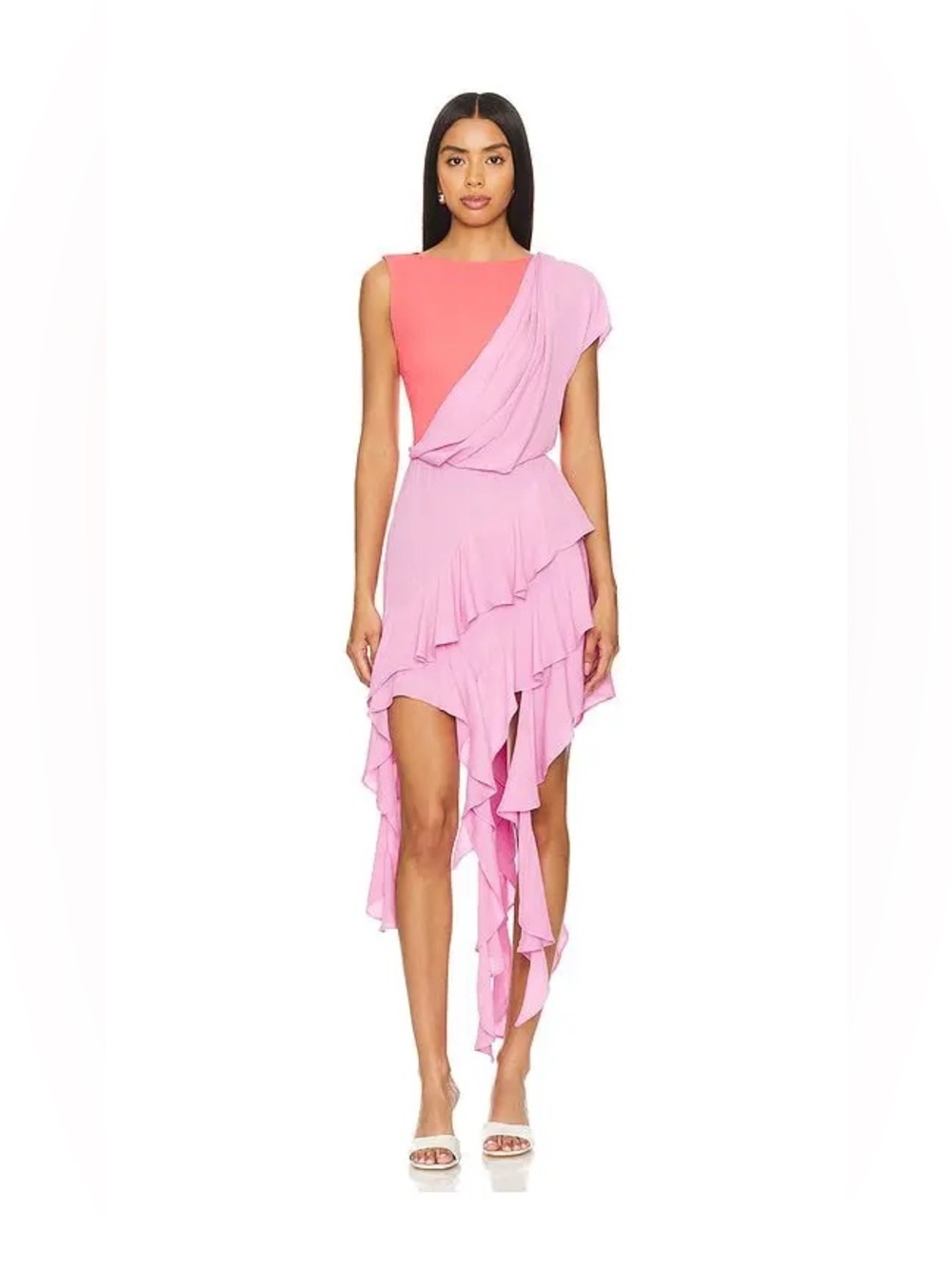 L'Academie Marianna Zita Midi Dress in Purple & Coral